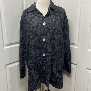 Len Druskin Black Floral Button Down Collared Blazer Jacket